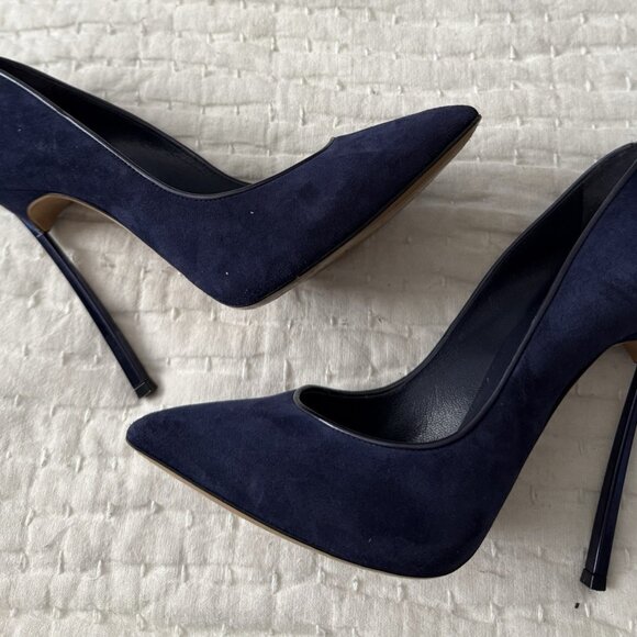 Casadei Shoes - CASADEI Navy Suede Pumps Blade Heels